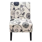 Fauteuil d'appoint sans accoudoirs en tissu avec pieds en bois d'hévéa, gris/beige/imprimé