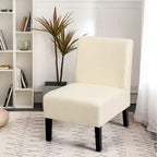 Fauteuil d'appoint sans accoudoirs en tissu avec pieds en bois d'hévéa, gris/beige/imprimé