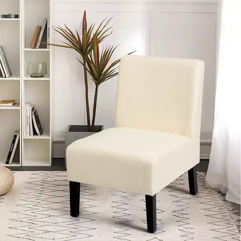 Armless Accent Fabric Leisure Chair with Rubber Wood Legs, Gray/Beige/Print