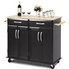 Costway Rolling Kitchen Trolley Island Black Cart Wood Top Storage Cabinet Utility W/ Drawers