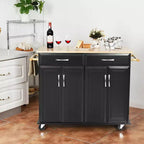 Desserte de cuisine roulante avec plateau en bois, armoire de rangement et tiroirs, noire