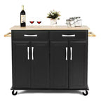 Desserte de cuisine roulante avec plateau en bois, armoire de rangement et tiroirs, noire
