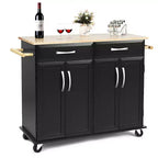 Desserte de cuisine roulante avec plateau en bois, armoire de rangement et tiroirs, noire