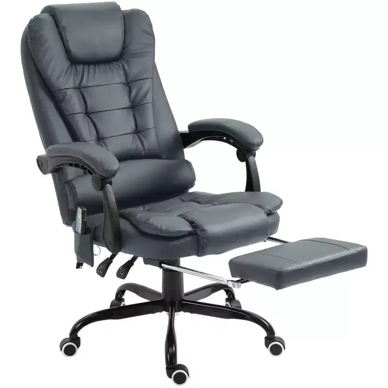 Chaise de bureau de massage vibrante 7 points avec soutien lombaire, repose-pieds, dossier inclinable, hauteur réglable