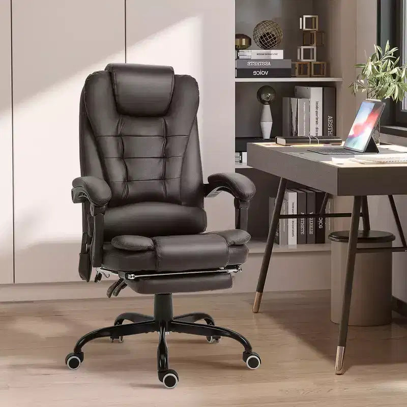 Chaise de bureau de massage vibrante 7 points avec soutien lombaire, repose-pieds, dossier inclinable, hauteur réglable