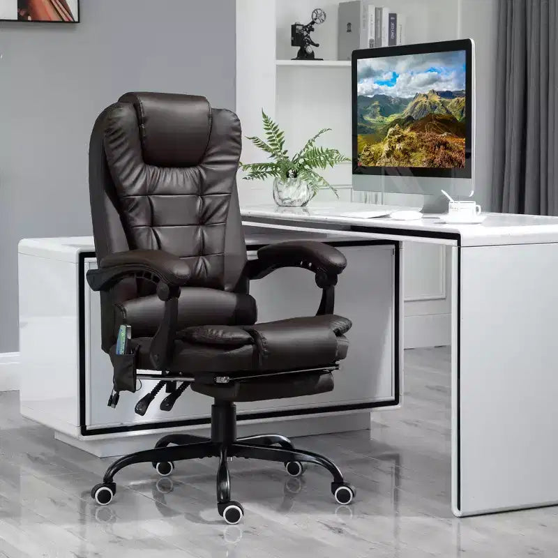 Chaise de bureau de massage vibrante 7 points avec soutien lombaire, repose-pieds, dossier inclinable, hauteur réglable