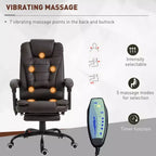 Chaise de bureau de massage vibrante 7 points avec soutien lombaire, repose-pieds, dossier inclinable, hauteur réglable