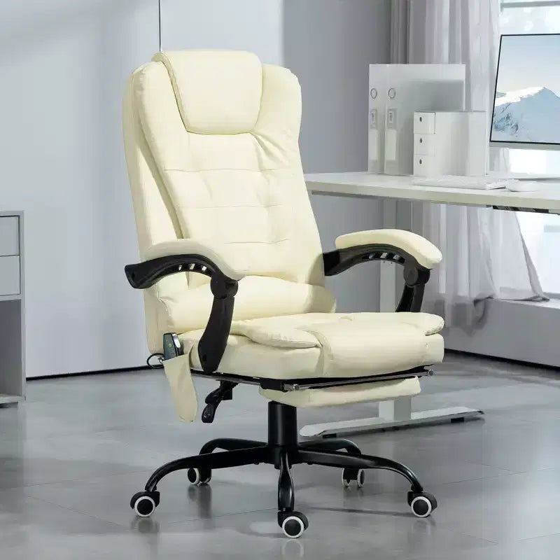Chaise de bureau de massage vibrante 7 points avec soutien lombaire, repose-pieds, dossier inclinable, hauteur réglable