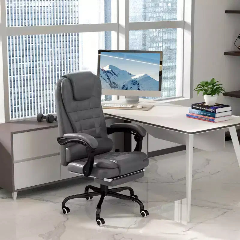Chaise de bureau de massage vibrante 7 points avec soutien lombaire, repose-pieds, dossier inclinable, hauteur réglable