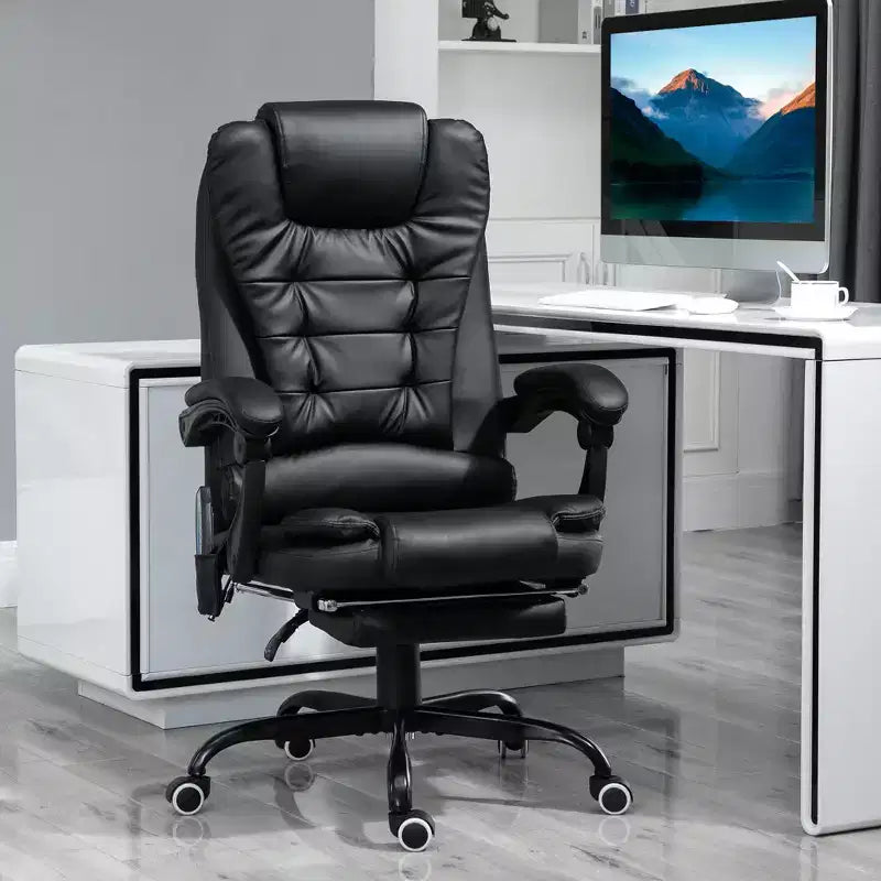 Chaise de bureau de massage vibrante 7 points avec soutien lombaire, repose-pieds, dossier inclinable, hauteur réglable