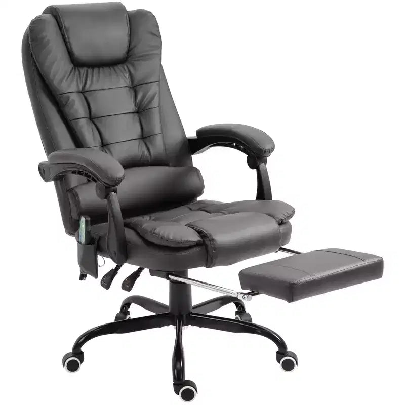 Chaise de bureau de massage vibrante 7 points avec soutien lombaire, repose-pieds, dossier inclinable, hauteur réglable