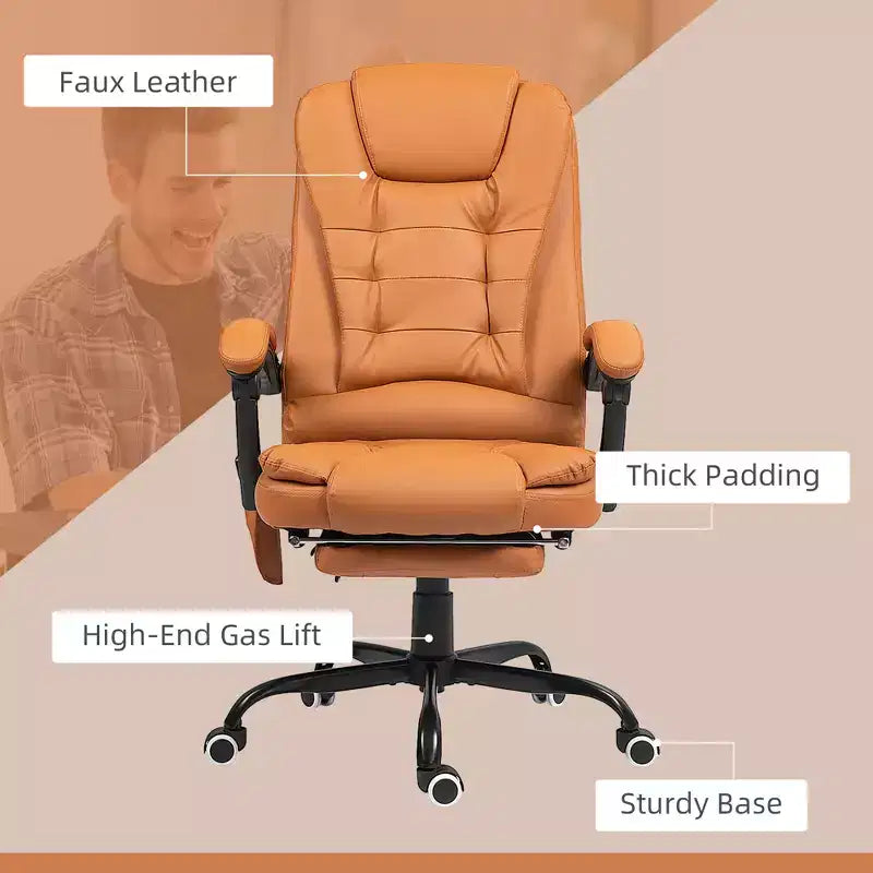 Chaise de bureau de massage vibrante 7 points avec soutien lombaire, repose-pieds, dossier inclinable, hauteur réglable