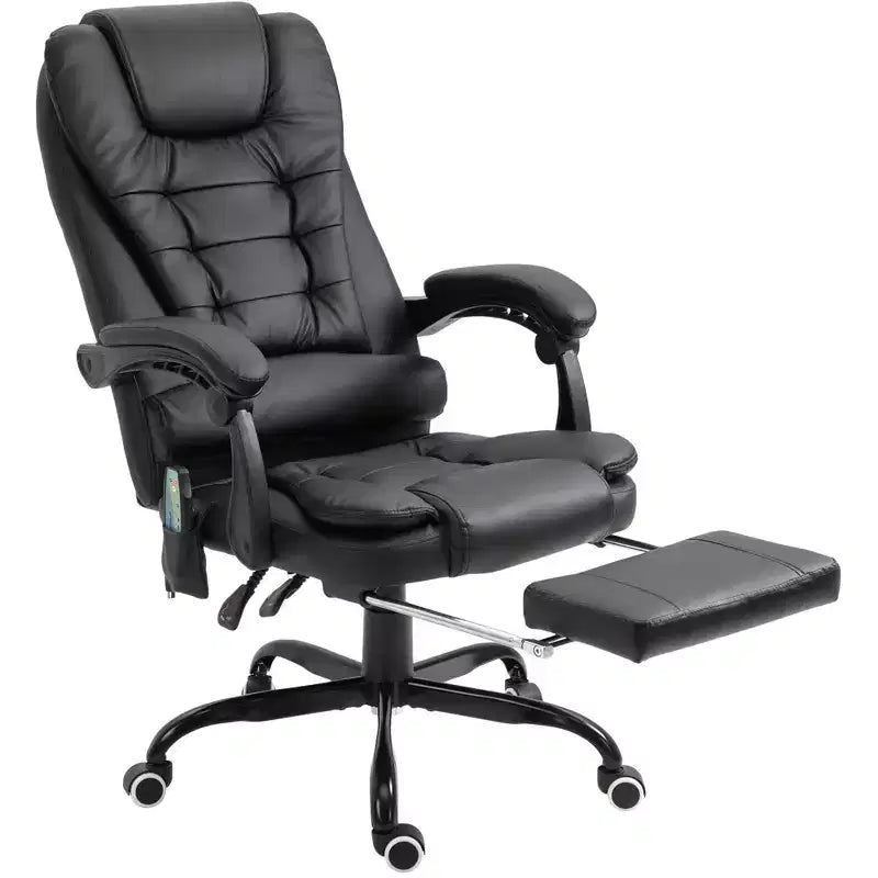 Chaise de bureau de massage vibrante 7 points avec soutien lombaire, repose-pieds, dossier inclinable, hauteur réglable