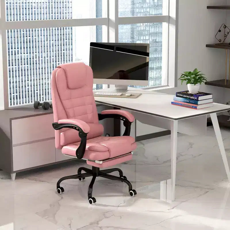 Chaise de bureau de massage vibrante 7 points avec soutien lombaire, repose-pieds, dossier inclinable, hauteur réglable