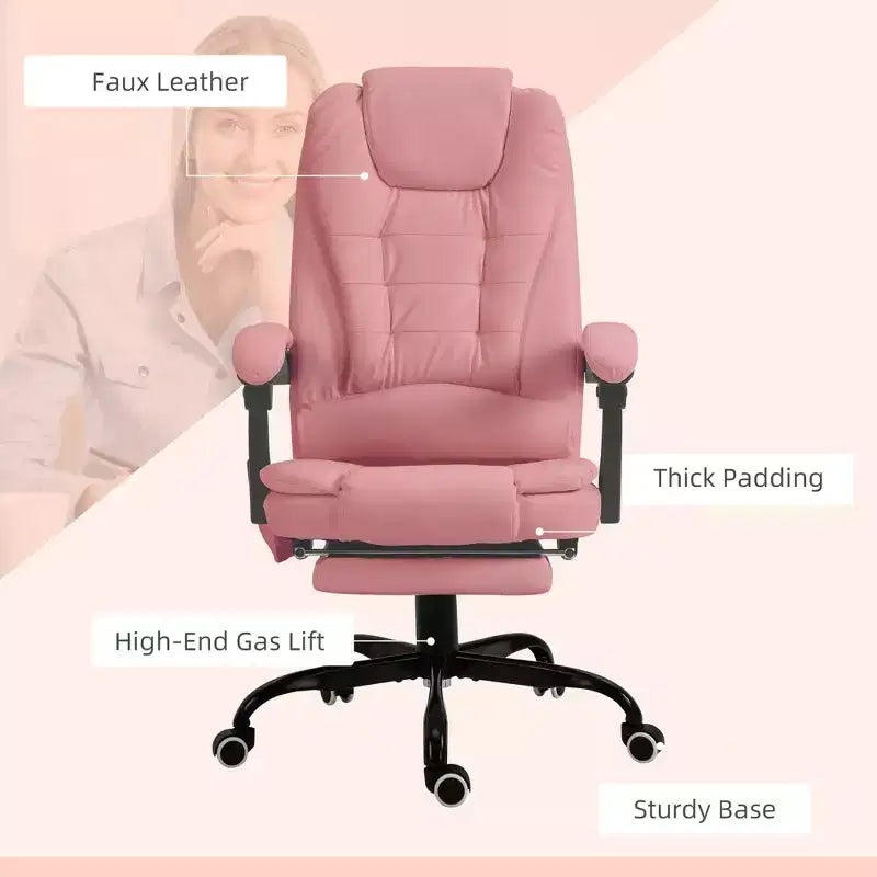 Chaise de bureau de massage vibrante 7 points avec soutien lombaire, repose-pieds, dossier inclinable, hauteur réglable