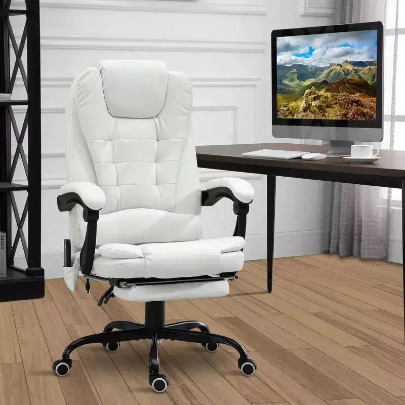 Chaise de bureau de massage vibrante 7 points avec soutien lombaire, repose-pieds, dossier inclinable, hauteur réglable