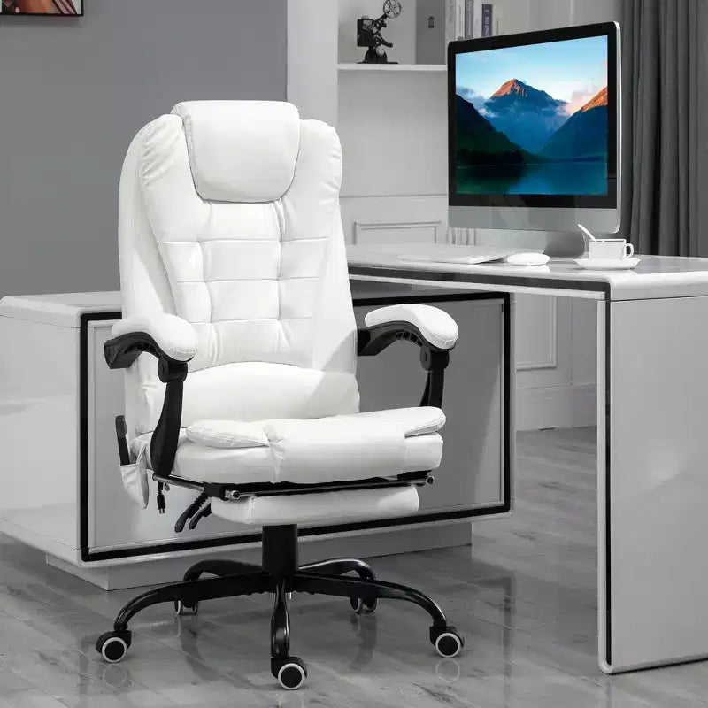 Chaise de bureau de massage vibrante 7 points avec soutien lombaire, repose-pieds, dossier inclinable, hauteur réglable