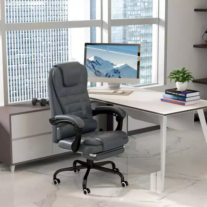 Chaise de bureau de massage vibrante 7 points avec soutien lombaire, repose-pieds, dossier inclinable, hauteur réglable