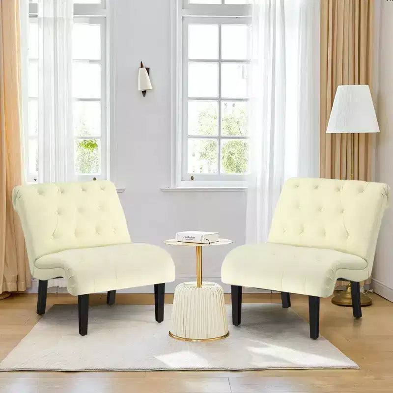 Set of 2 Armless Accent Chair, Upholstered Tufted Lounge Chair