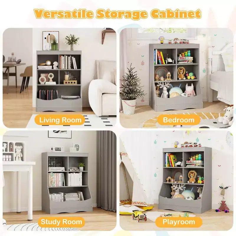 Costway Étagère multifonctionnelle à 3 niveaux pour enfants, bac de rangement pour jouets, meuble de sol gris/blanc/naturel