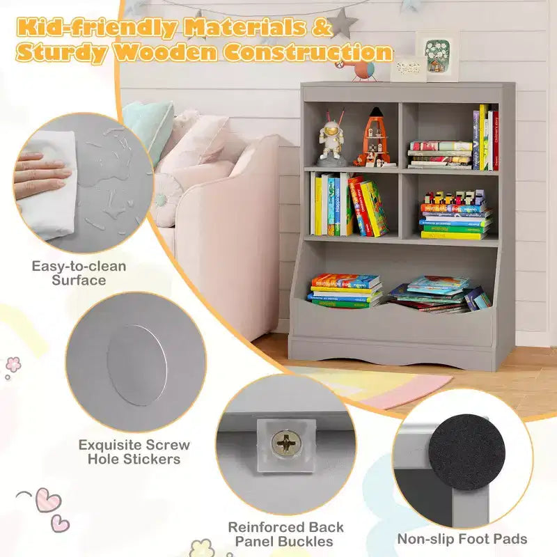 Costway Étagère multifonctionnelle à 3 niveaux pour enfants, bac de rangement pour jouets, meuble de sol gris/blanc/naturel