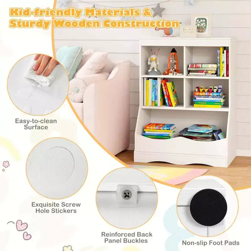 Costway Étagère multifonctionnelle à 3 niveaux pour enfants, bac de rangement pour jouets, meuble de sol gris/blanc/naturel