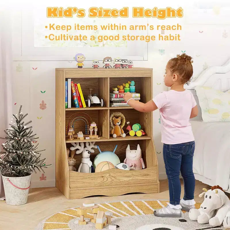 Costway Étagère multifonctionnelle à 3 niveaux pour enfants, bac de rangement pour jouets, meuble de sol gris/blanc/naturel