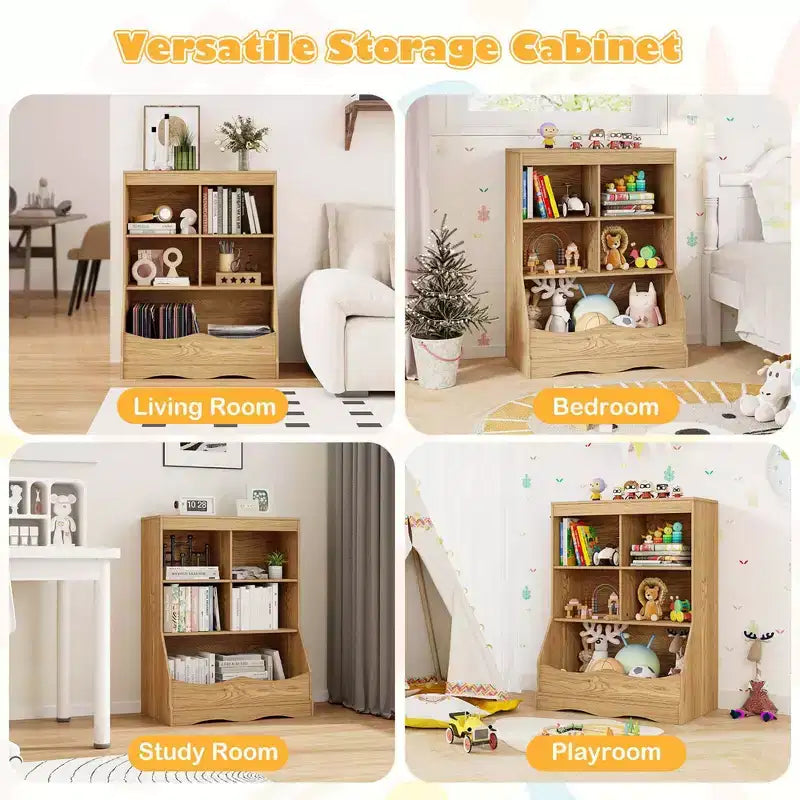 Costway Étagère multifonctionnelle à 3 niveaux pour enfants, bac de rangement pour jouets, meuble de sol gris/blanc/naturel