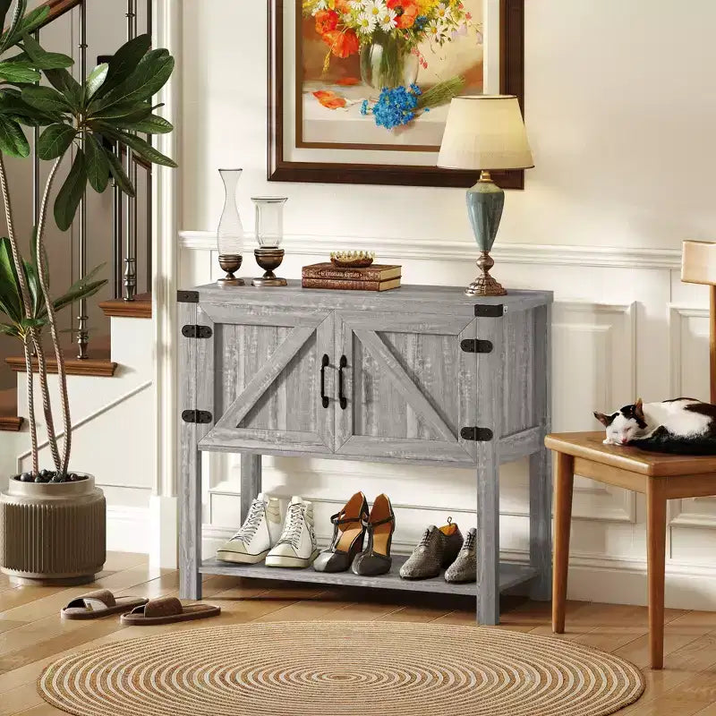 HOMCOM Buffet autoportant 2 portes avec étagère inférieure, table console d'entrée