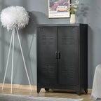 Meuble de rangement industriel HOMCOM en acier, meuble de rangement en métal avec 2 étagères réglables pour le salon ou le bureau à domicile
