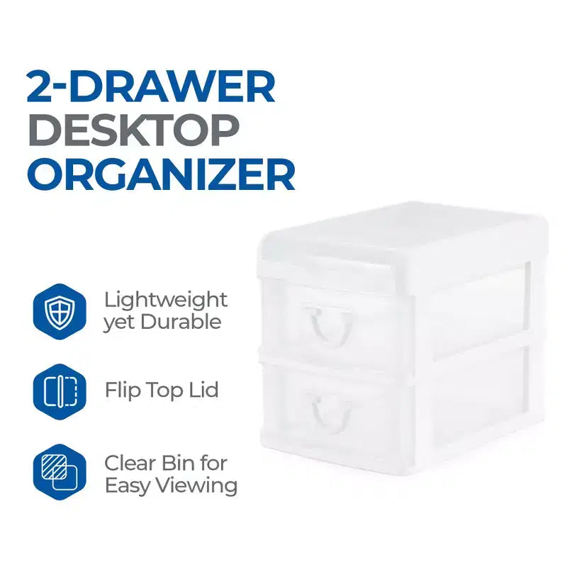 Mini organiseur de bureau Gracious Living avec 2 tiroirs transparents et rangement supérieur à rabat pour cosmétiques, articles d'art, d'artisanat et de papeterie