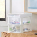 Mini organiseur de bureau Gracious Living avec 2 tiroirs transparents et rangement supérieur à rabat pour cosmétiques, articles d'art, d'artisanat et de papeterie