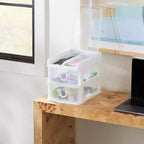 Mini organiseur de bureau Gracious Living avec 2 tiroirs transparents et rangement supérieur à rabat pour cosmétiques, articles d'art, d'artisanat et de papeterie