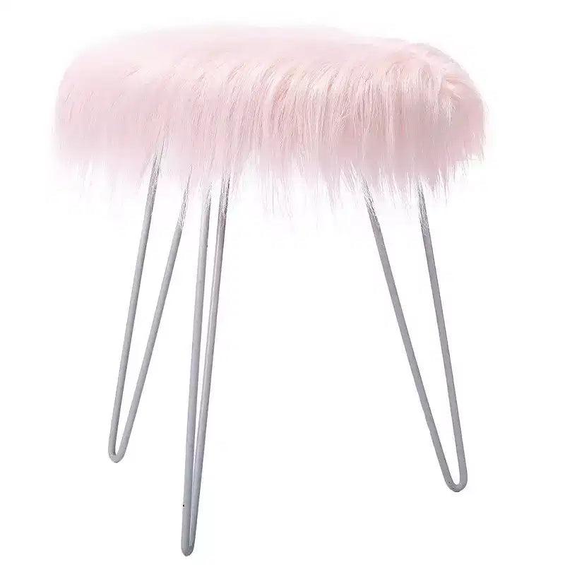 BirdRock Home Round Faux Fur Foot Stool Ottoman - Pink with White Legs