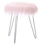 BirdRock Home Round Faux Fur Foot Stool Ottoman - Pink with White Legs