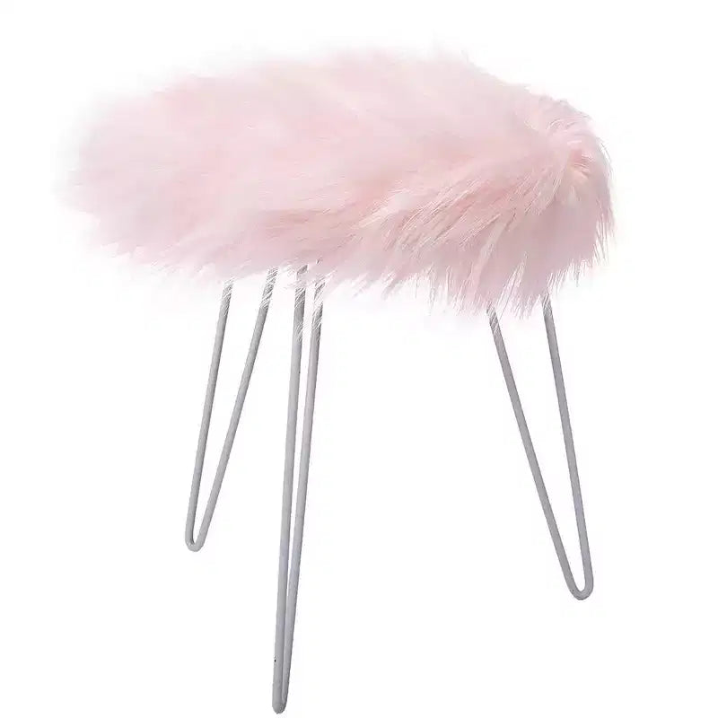 Pouf rond en fausse fourrure BirdRock Home - Rose avec pieds blancs