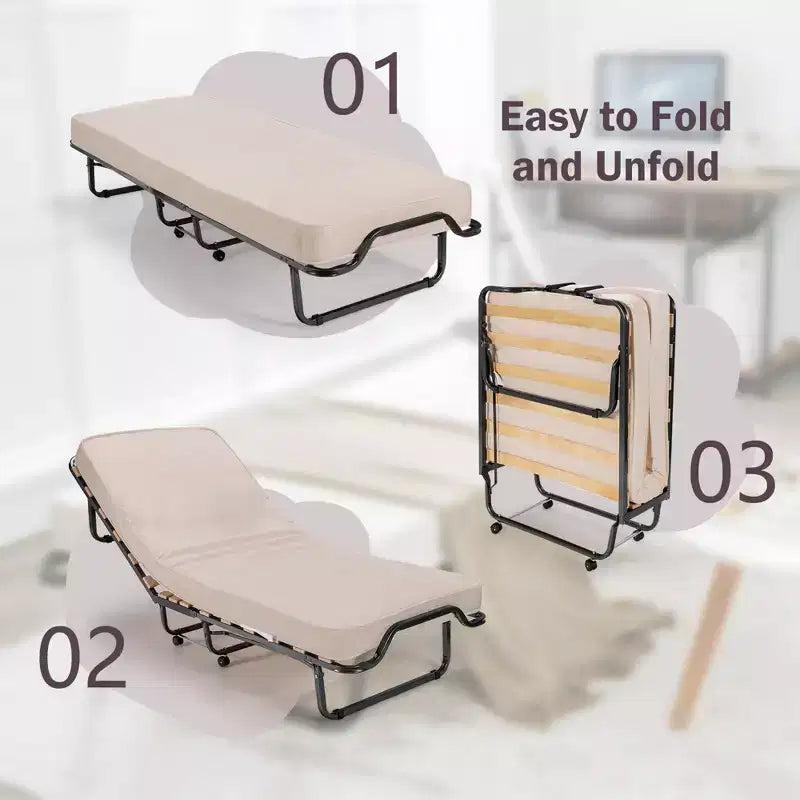 Lit pliant Costway avec matelas en mousse à mémoire de forme, sac anti-poussière, lit d'appoint pliable en métal, fabriqué en Italie