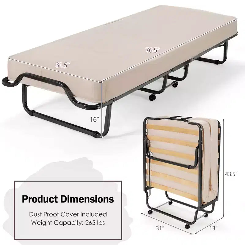 Lit pliant Costway avec matelas en mousse à mémoire de forme, sac anti-poussière, lit d'appoint pliable en métal, fabriqué en Italie