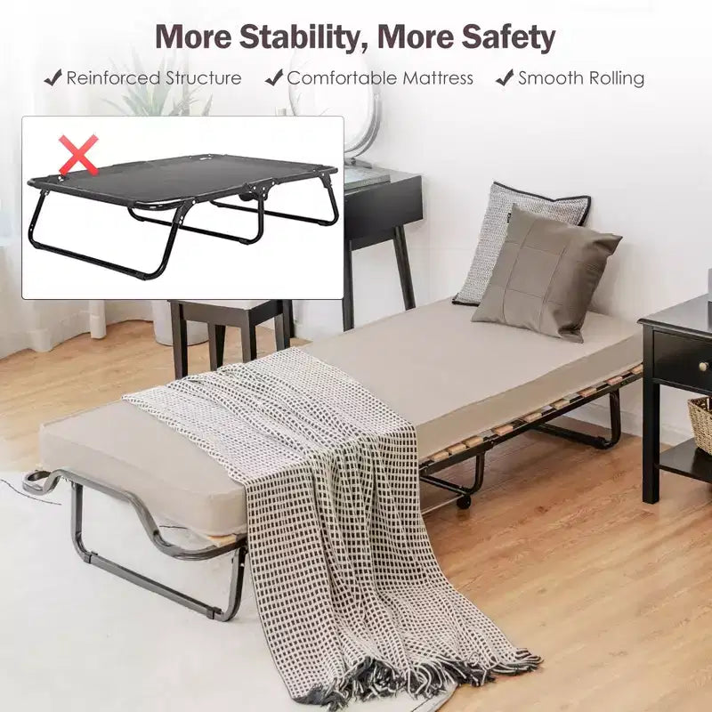 Lit pliant Costway avec matelas en mousse à mémoire de forme, sac anti-poussière, lit d'appoint pliable en métal, fabriqué en Italie