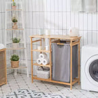 Panier à linge Costway en bambou avec étagères de rangement et sac coulissant