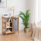 Panier à linge Costway en bambou avec étagères de rangement et sac coulissant