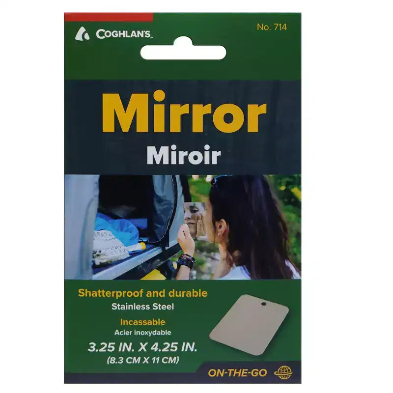 Miroir en acier inoxydable Coghlan's, incassable pour les voyages, le camping, la randonnée, le sac à dos