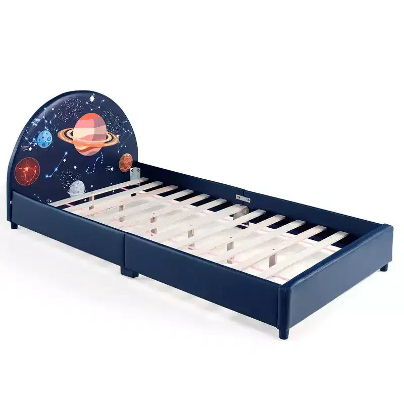 Costway Lit plateforme rembourré pour enfants Lit simple en bois motif galaxie