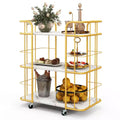 Costway 3-Tier Kitchen Storage Utility Cart Gold Rolling Bar Serving w/Lockable Casters