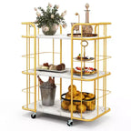 Costway 3-Tier Kitchen Storage Utility Cart Gold Rolling Bar Serving w/Lockable Casters