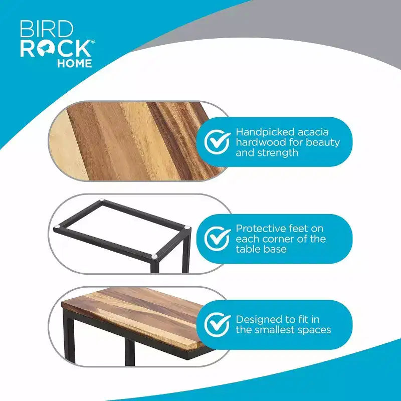 Table d'appoint en forme de C en bois d'acacia BirdRock Home