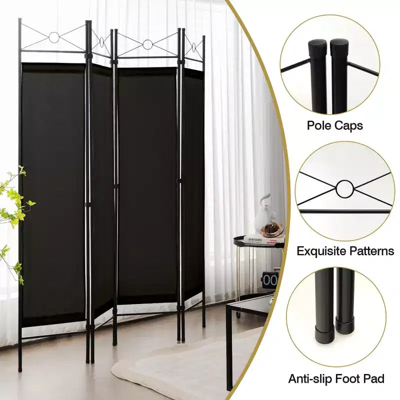 Costway Paravent Pliant 4 Panneaux 1,8 m Cadre en Acier Autoportant Brise-vue Marron/Noir/Blanc