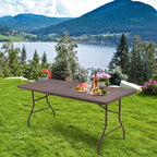 Costway 6' Folding Table Rattan Portable Indoor Outdoor Picnic Party Dining Camping