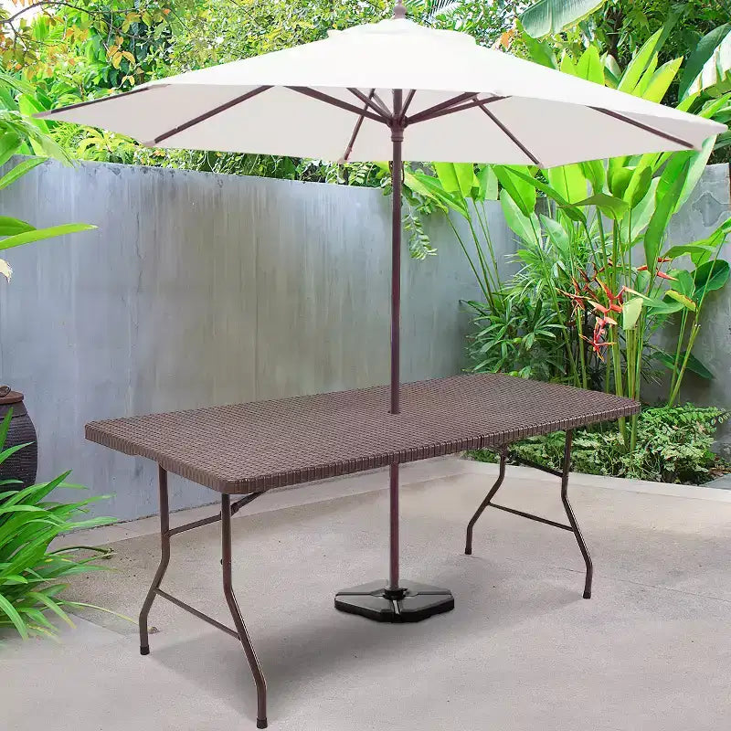 Costway Table pliante 180 cm effet rotin Portable Intérieur Extérieur Pique-nique Fête Repas Camping