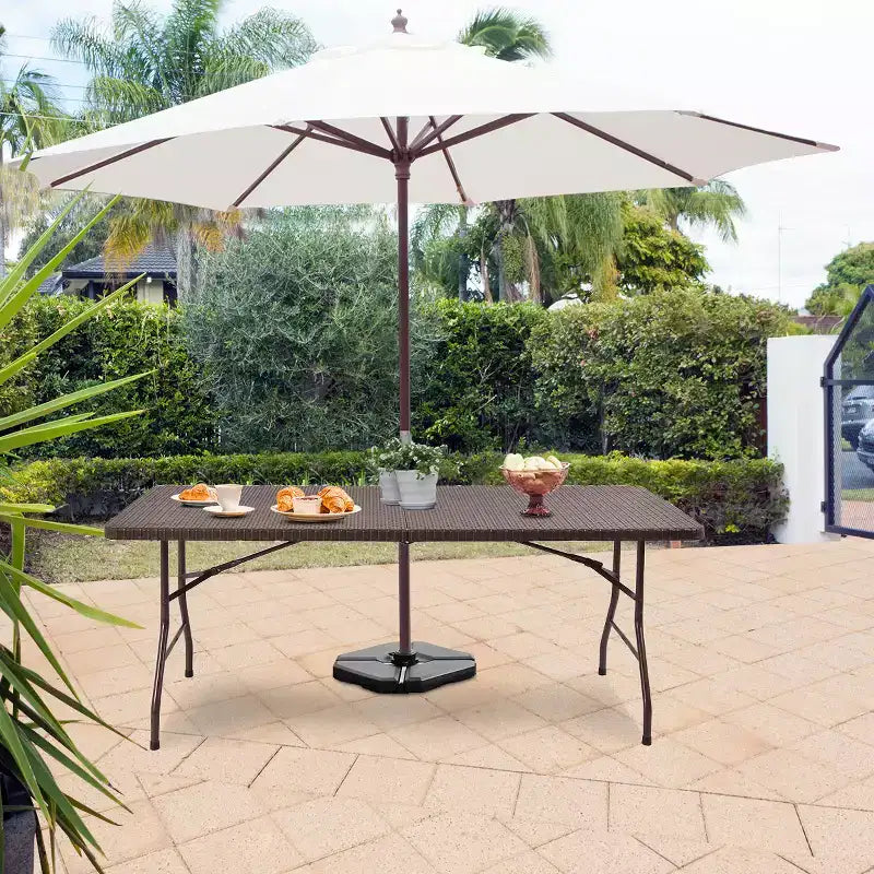 Costway Table pliante 180 cm effet rotin Portable Intérieur Extérieur Pique-nique Fête Repas Camping